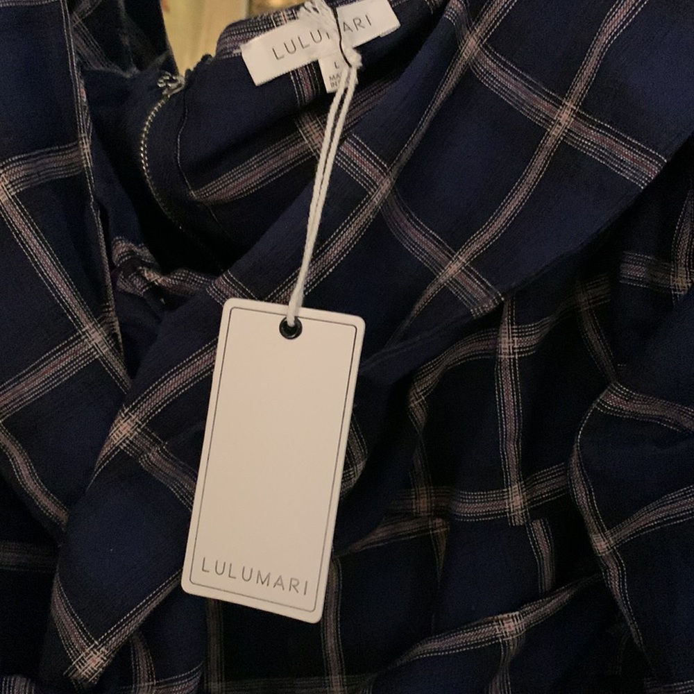 NWT Flawless Large Anthropologie Lulumari Blue Plaid V-Neck Crop Blouse - Picture 6 of 7